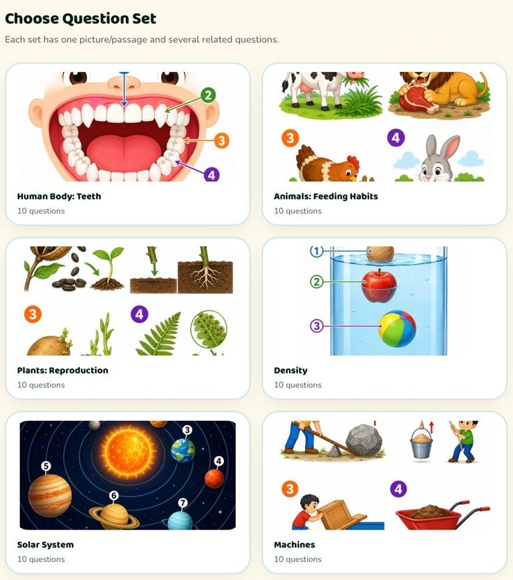 Screenshot pilihan set soalan bergambar Sains Kalifah
